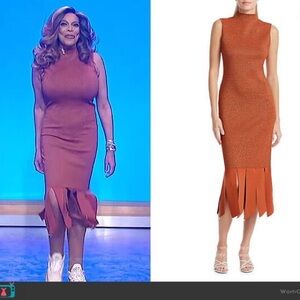 Staud Glitter Turtleneck Knit Dress with Pearls Hem in Burnt Orange size M